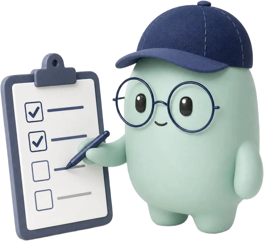 The mascot writing a checklist