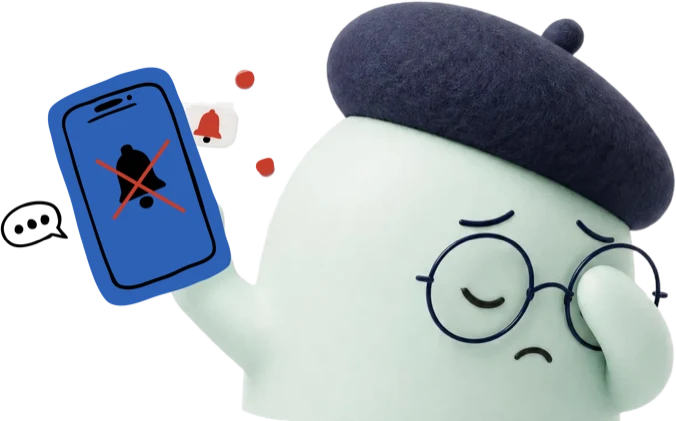 The mascot with notifications off and eyes closed