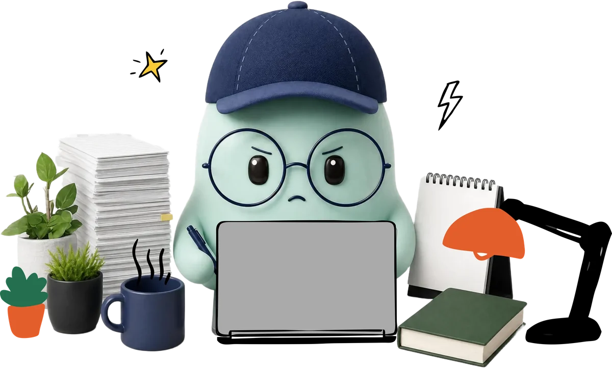 The LittleTask mascot working at a laptop